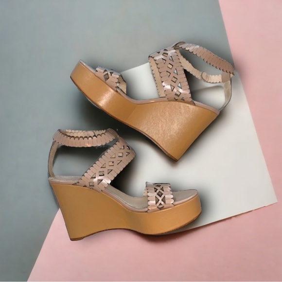 Chloe Shoes - Chloe’ laser leather cutouts strappy sandal wedges Italian leather neutral 8M